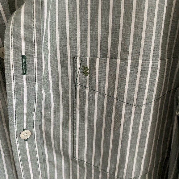 Izod Men’s 100% Cotton Long Sleeves Olive/White Striped Dress Shirt Size L - Picture 6 of 6